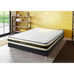 Ensemble sommier matelas FLEXY ressorts ensaches et memoire de forme Blanc