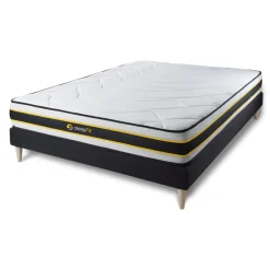Ensemble sommier matelas FLEXY ressorts ensaches et memoire de forme Blanc