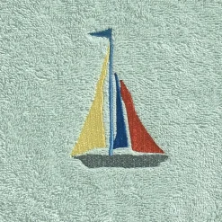 Essuie-mains rond brodé bateau SAILOR vert d'eau