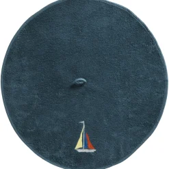 Essuie-mains rond brodé bateau SAILOR bleu marine