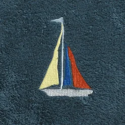 Essuie-mains rond brodé bateau SAILOR bleu marine