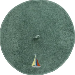 Essuie-mains rond brodé bateau SAILOR vert eucalyptus