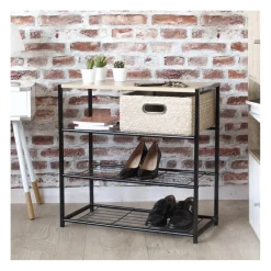 Etagère à chaussures 4 niveaux en acier et en bois Beige