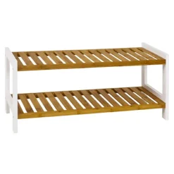 Etagère à chaussures bois et bambou deux niveaux