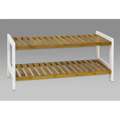 Etagère à chaussures bois et bambou deux niveaux