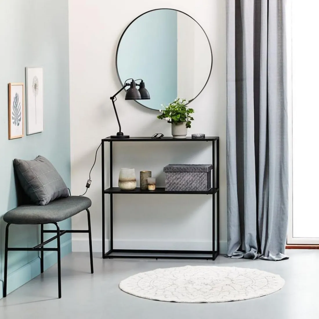 Etagère à deux niveaux en métal noir