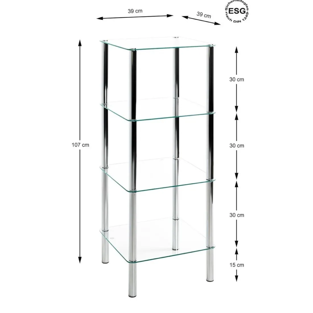 Etagère 4 niveaux plateau verre