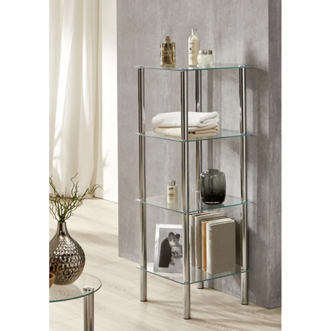 Etagère 4 niveaux plateau verre