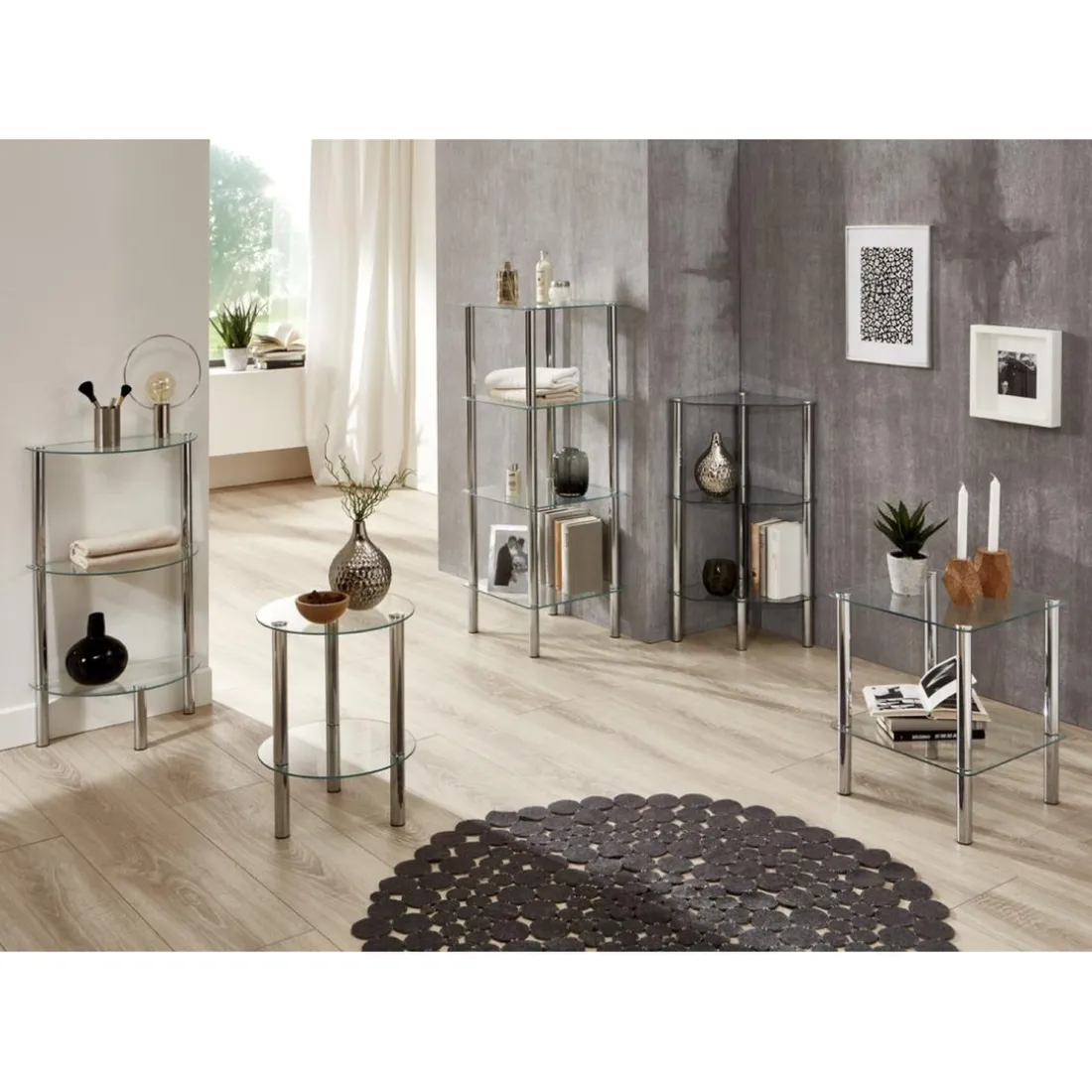 Etagère 4 niveaux plateau verre