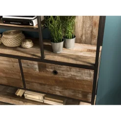 Etagère 2 Tiroirs Et 7 Niches Bois Teck SIXTINE Recyclé Acacia Mahogany Et Métal