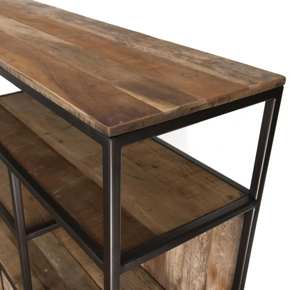 Etagère 2 Tiroirs Et 7 Niches Bois Teck SIXTINE Recyclé Acacia Mahogany Et Métal