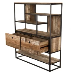 Etagère 2 Tiroirs Et 7 Niches Bois Teck SIXTINE Recyclé Acacia Mahogany Et Métal
