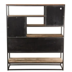 Etagère 2 Tiroirs Et 7 Niches Bois Teck SIXTINE Recyclé Acacia Mahogany Et Métal