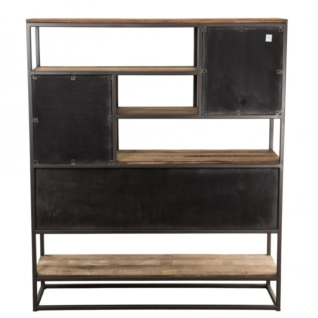 Etagère 2 Tiroirs Et 7 Niches Bois Teck SIXTINE Recyclé Acacia Mahogany Et Métal