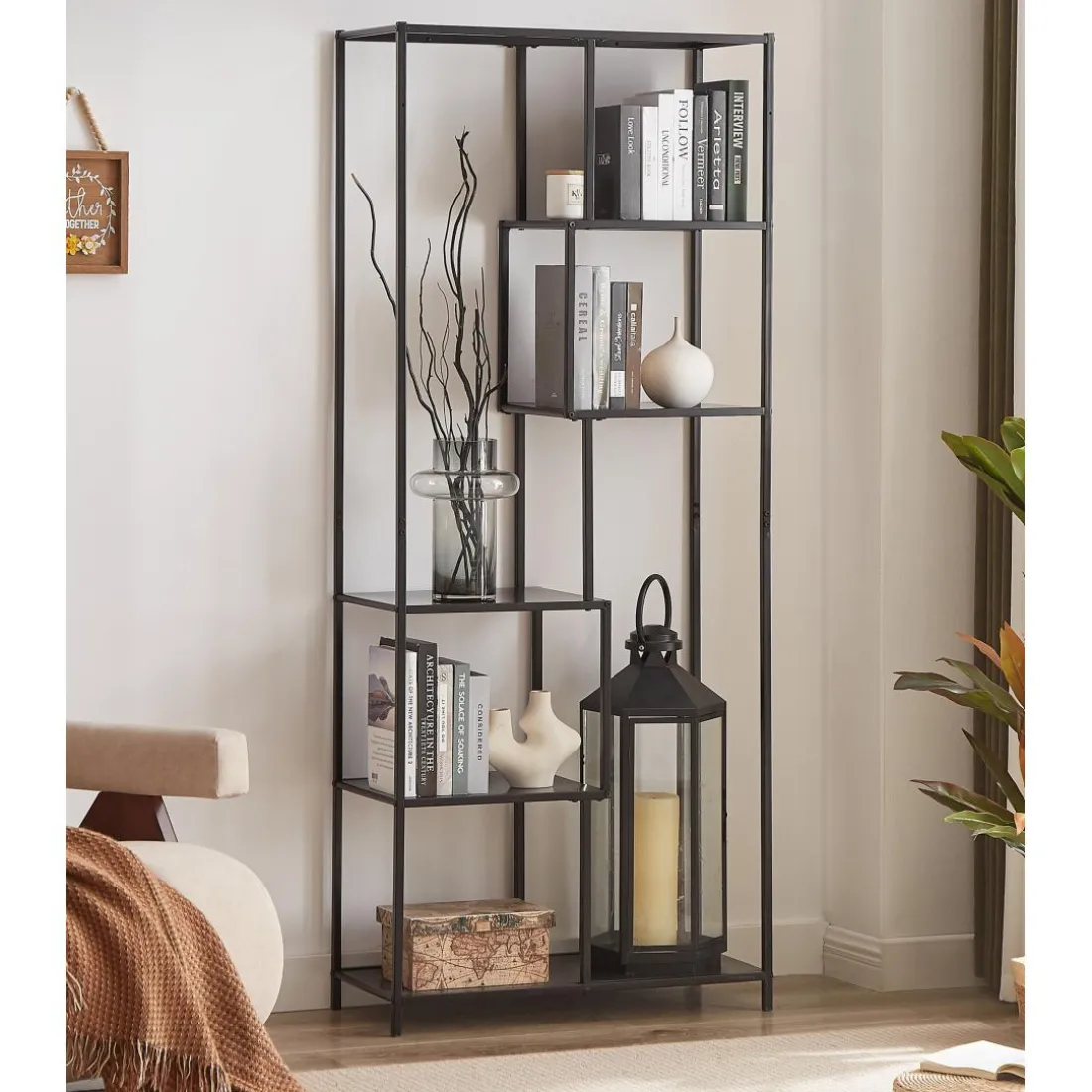 Etagère bibliothèque style industriel rangement de 5 niveaux KNUT couleur noire