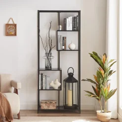 Etagère bibliothèque style industriel rangement de 5 niveaux KNUT couleur noire