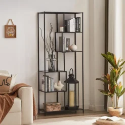 Etagère bibliothèque style industriel rangement de 5 niveaux KNUT couleur noire