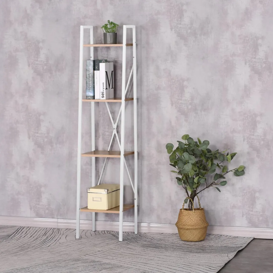 Etagère Bois Et Métal Blanc 148x34x32cm