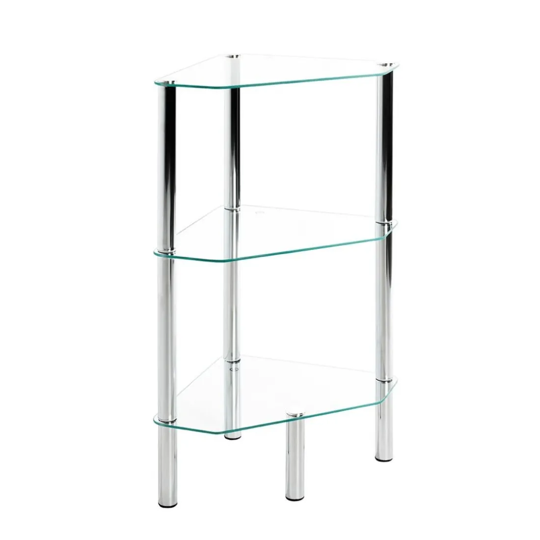 Etagère d'angle avec plateau en verre transparent