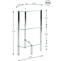 Etagère d'angle avec plateau en verre transparent