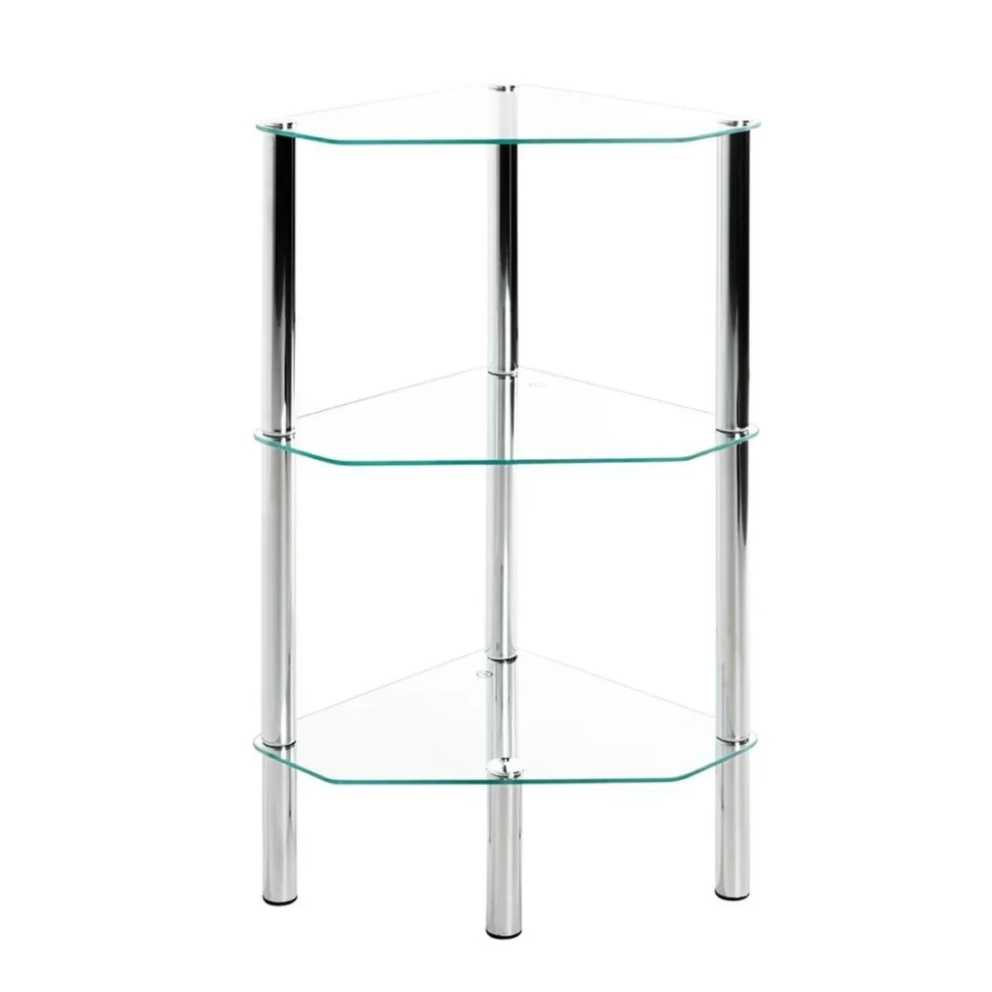Etagère d'angle avec plateau en verre transparent