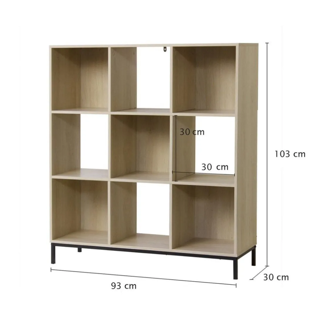 Etagère de rangement 9 cases en bois avec pieds métal