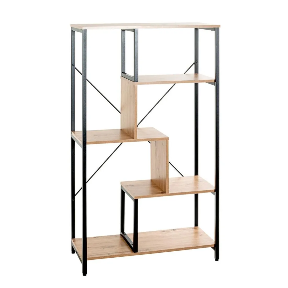Etagère design 6 compartiments bois et métal