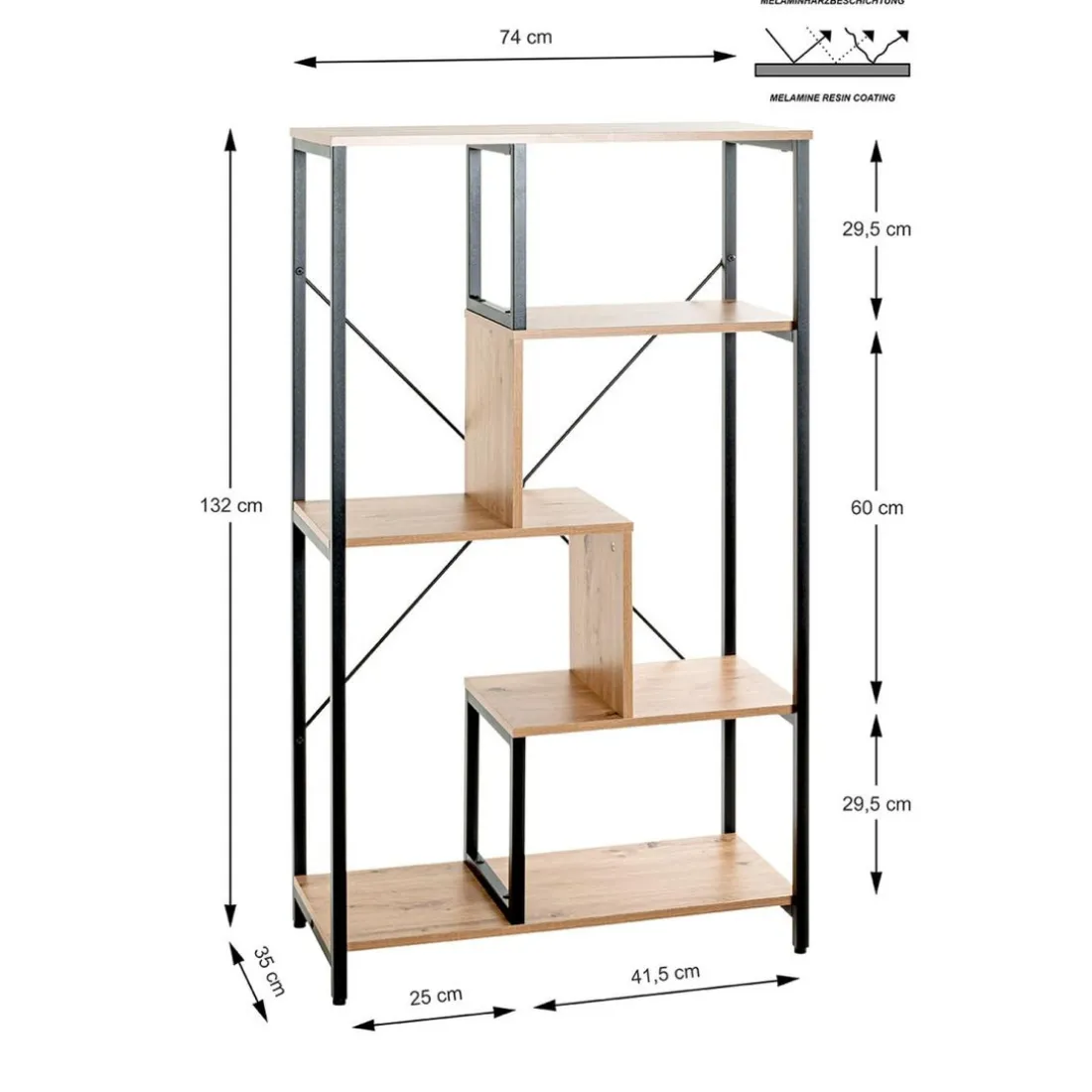 Etagère design 6 compartiments bois et métal