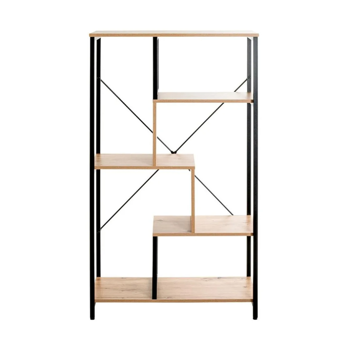 Etagère design 6 compartiments bois et métal