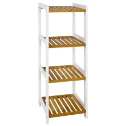 Etagère en métal laqué blanc plateaux bambou