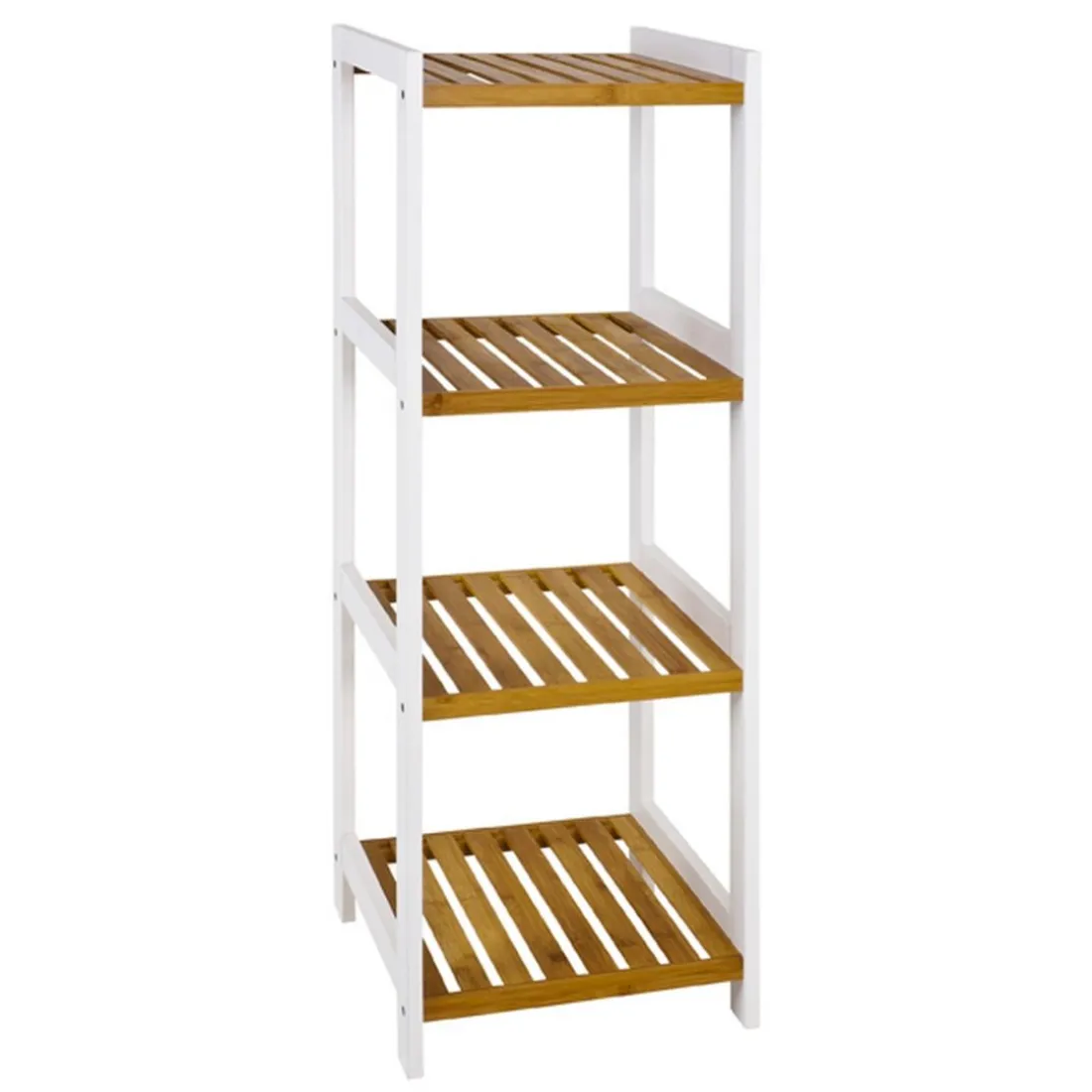 Etagère en métal laqué blanc plateaux bambou