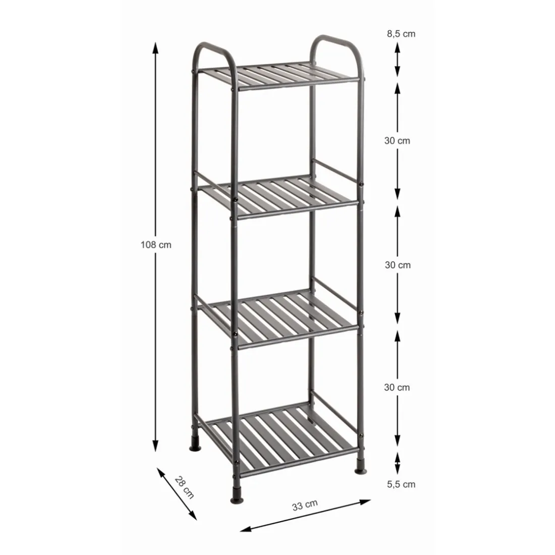 Etagère en tube d'acier peint époxy anthracite, 4 étagères en métal peint époxy anthracite
