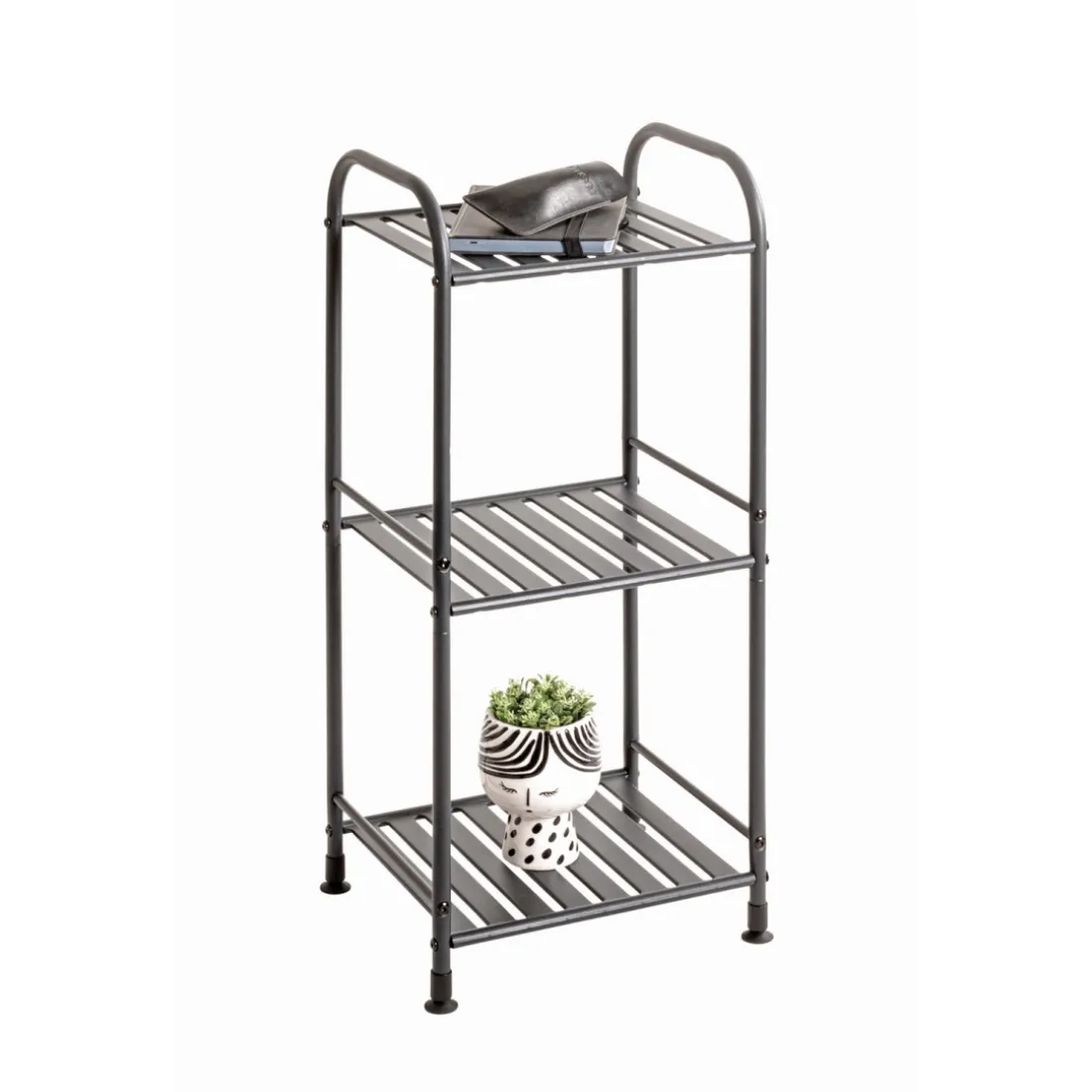 Etagère en tube d'acier peint époxy anthracite 3 étagères en métal peint époxy anthracite