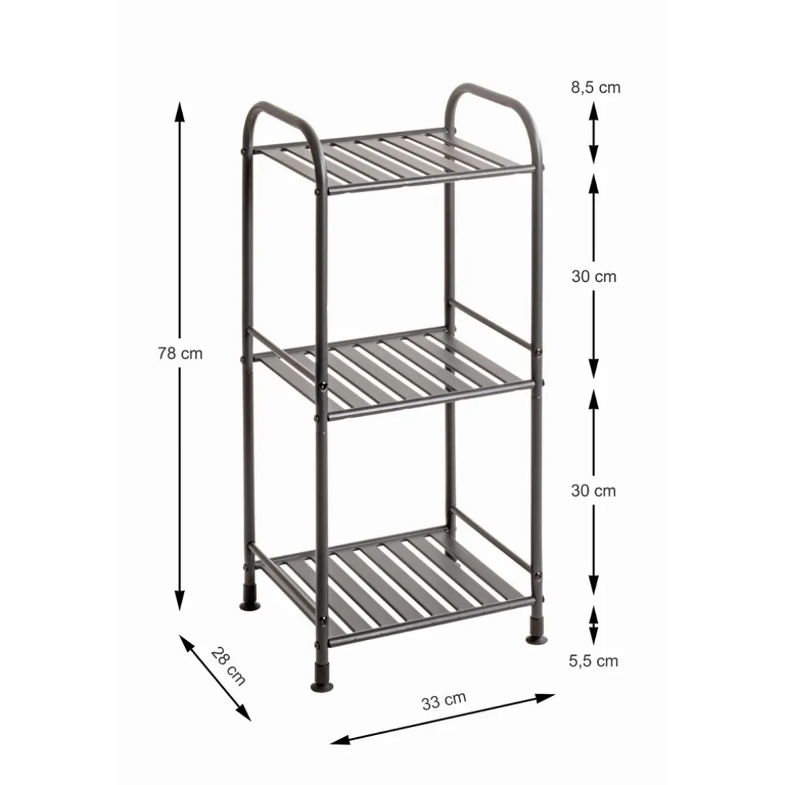 Etagère en tube d'acier peint époxy anthracite 3 étagères en métal peint époxy anthracite
