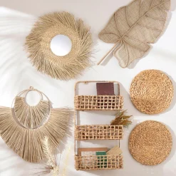 Etagère miroir à 3 compartiments en jacynthe et structure métal ROSIE beige