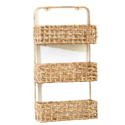 Etagère miroir à 3 compartiments en jacynthe et structure métal ROSIE beige