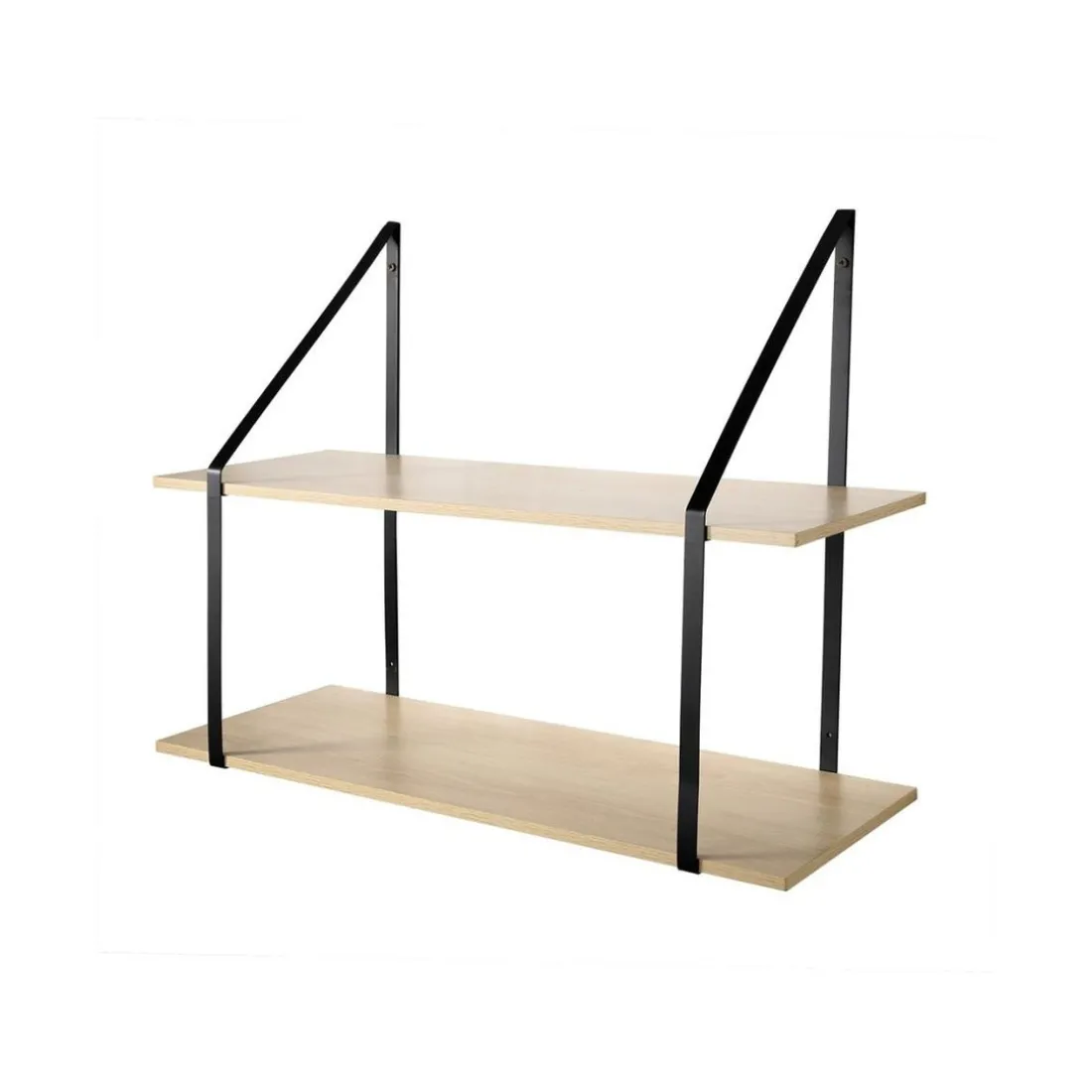 Etagère murale grande profondeur à 2 niveaux en bois support métal