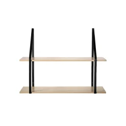 Etagère murale grande profondeur à 2 niveaux en bois support métal