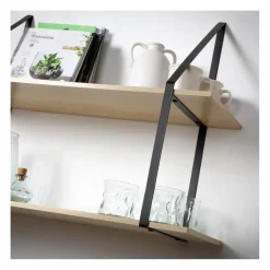 Etagère murale grande profondeur à 2 niveaux en bois support métal