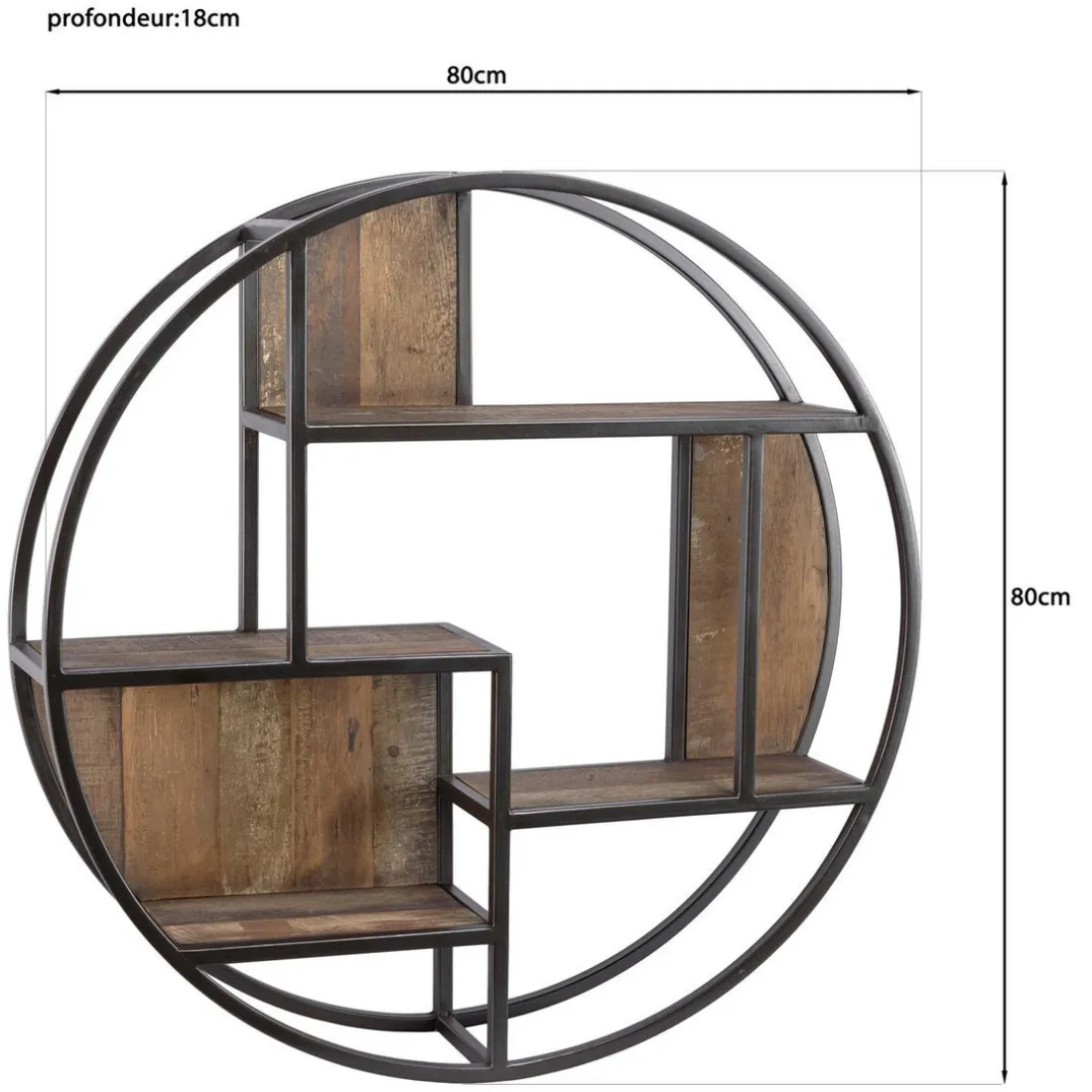 Etagère murale ronde SIXTINE 3 niveaux 3 niches