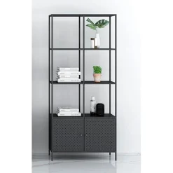 Etagère noire 8 cases et 2 portes en métal