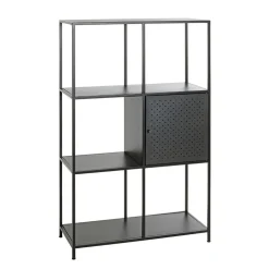 Etagère noire 6 cases et 1 porte en métal