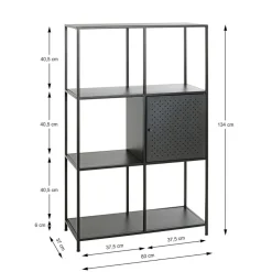 Etagère noire 6 cases et 1 porte en métal