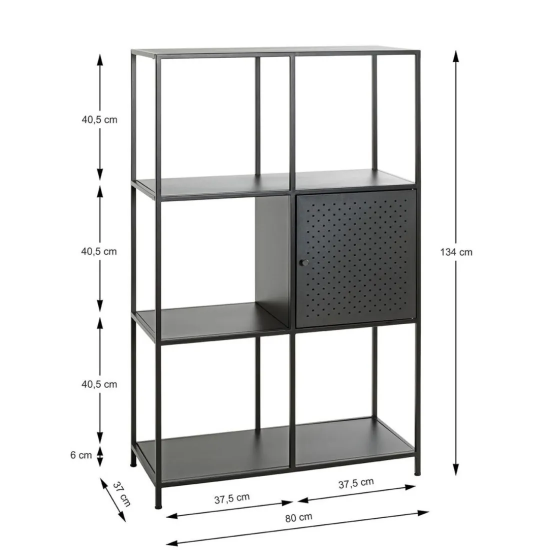 Etagère noire 6 cases et 1 porte en métal