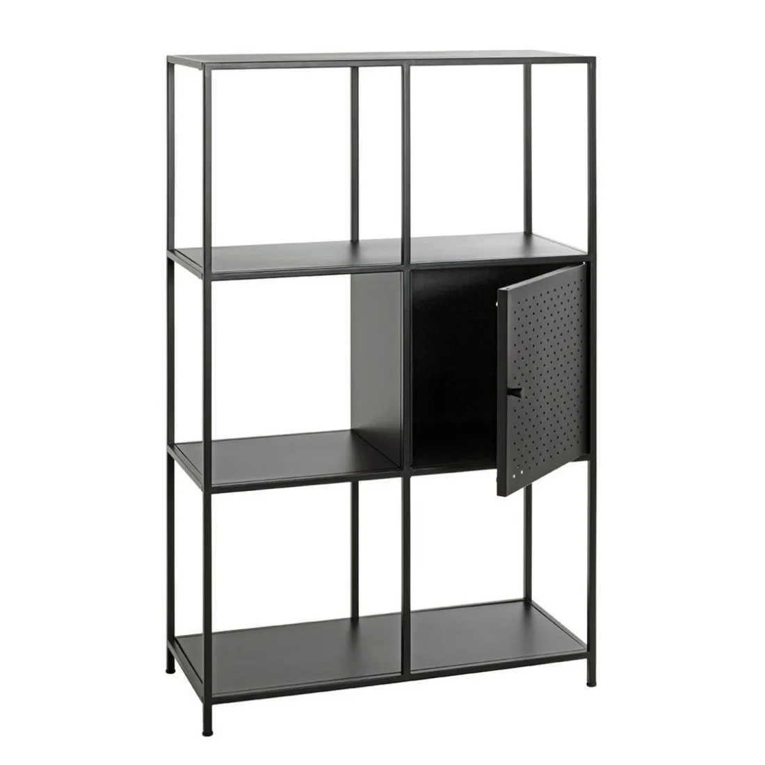 Etagère noire 6 cases et 1 porte en métal