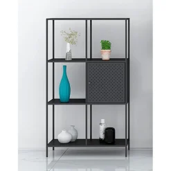 Etagère noire 6 cases et 1 porte en métal