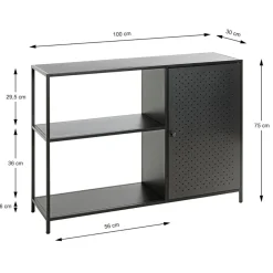 Etagère noire 3 cases et 1 portes en métal