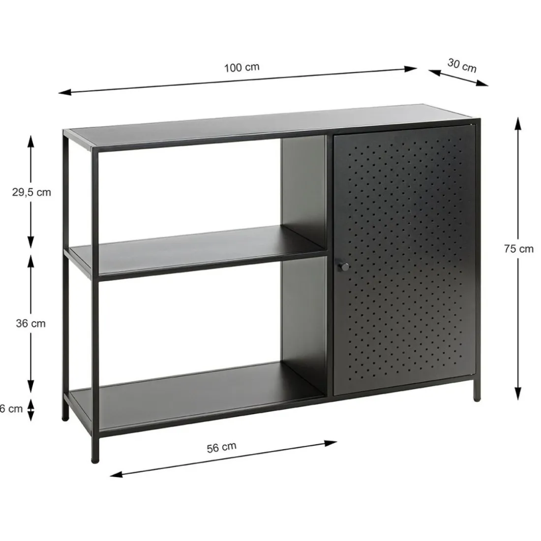 Etagère noire 3 cases et 1 portes en métal