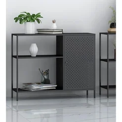 Etagère noire 3 cases et 1 portes en métal
