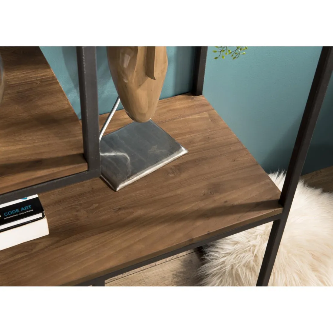 Etagère SIXTINE Recto-Verso En Décalé 120X40X180Cm Bois Teck Recyclé Et Métal